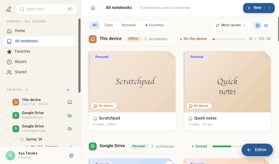 Penci library — all your notebooks in one place